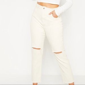 Plus Ecru Fray Hem Ripped Jean